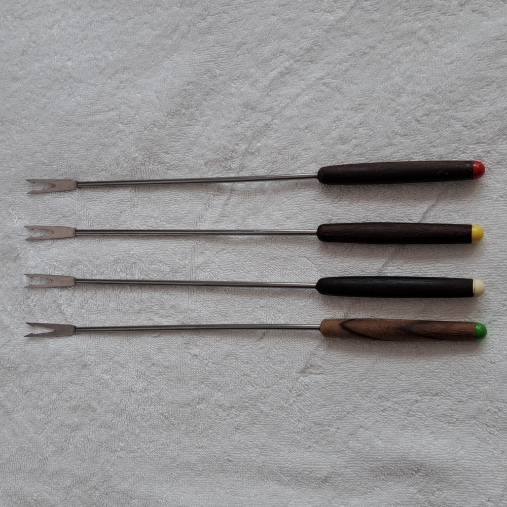 Vintage Stainless Steel Fondue Forks Set of 4 Multicolored Handles Made in Japan